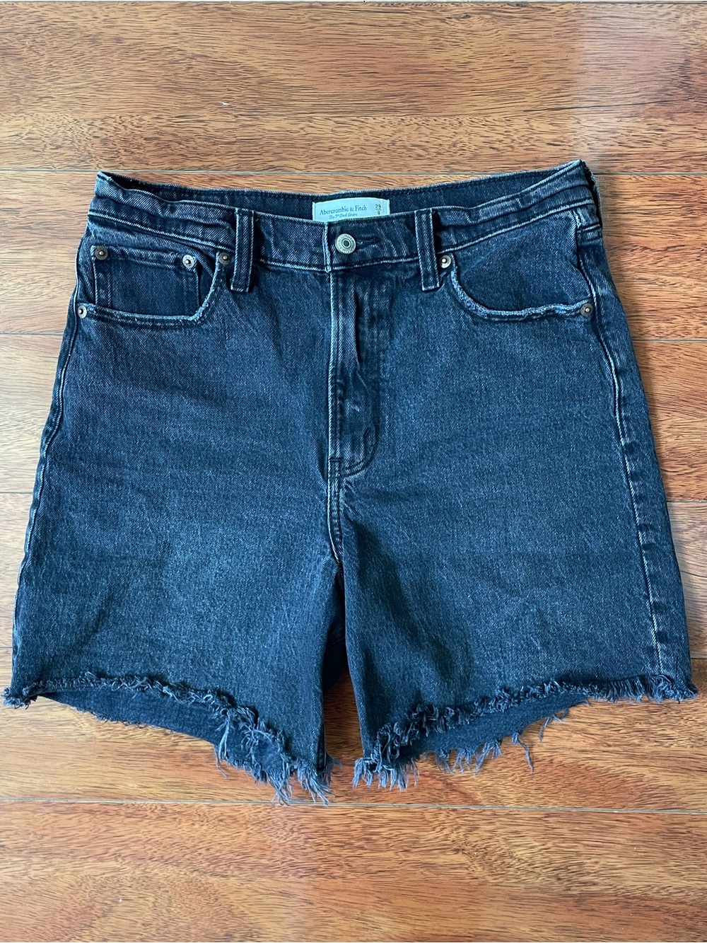 Abercrombie & Fitch Black Frayed Hem Denim Shorts
